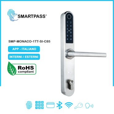 MONACO C85 Maniglia Elettronica con Cilindro, Digitale, Intelligente, Argento