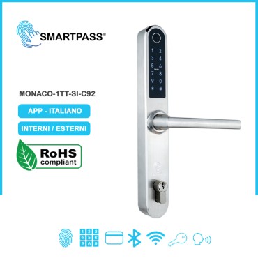 MONACO C92 Maniglia Elettronica con Cilindro, Digitale, Intelligente, Argento