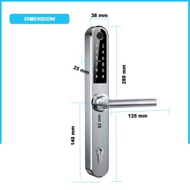MONACO C92 Maniglia Elettronica con Cilindro, Digitale, Intelligente, Argento