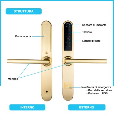 MONACO Maniglia Elettronica, Digitale, Intelligente, Oro