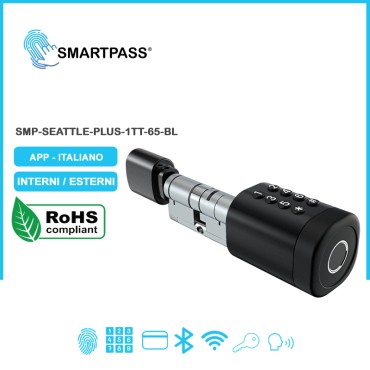 SEATTLE PLUS 65 Serratura Elettronica Smart Cilindro, Nero