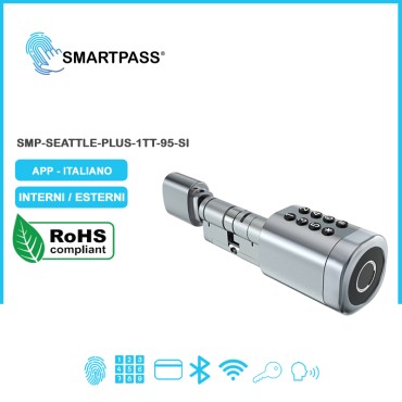 SEATTLE PLUS 95 Serratura Elettronica Smart Cilindro, Argento