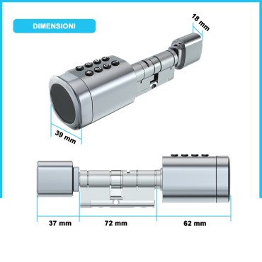 SEATTLE 65 Serratura Elettronica Smart Cilindro, Argento