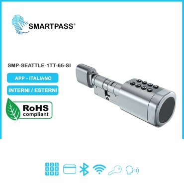 SEATTLE 65 Serratura Elettronica Smart Cilindro, Argento